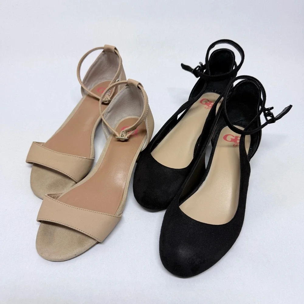 GB Girls Ankle Strap Block Heel Shoes Bundle Tan Size 2M Black Size 1M Dressy